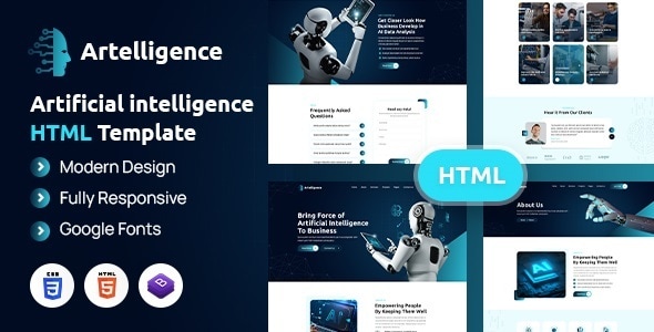 Artelligence — Специализированный HTML-шаблон для ИИ и Робототехники