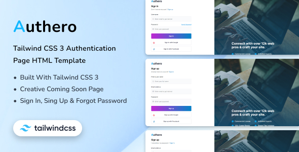 Authero — Профессиональный HTML-шаблон аутентификации на Tailwind CSS
