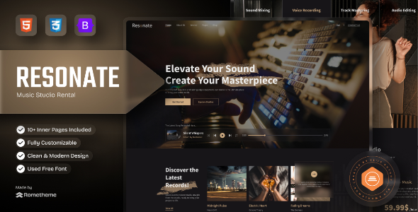 Resonate — HTML-шаблон для студии звукозаписи и аренды музыкального оборудования