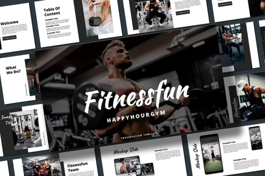 Fitnessfun — универсальный шаблон Keynote для ярких спортивных презентаций