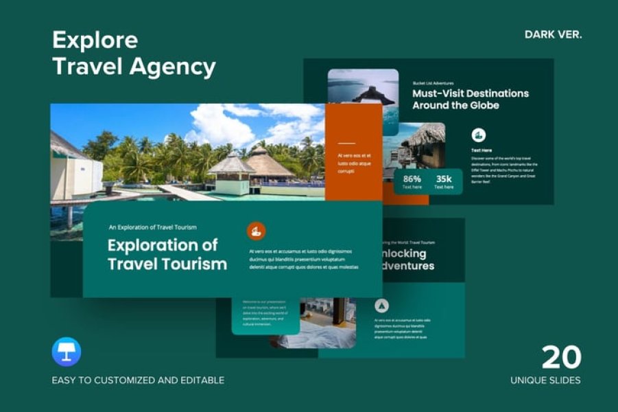 Профессиональный тёмный шаблон Keynote для презентации экзотических туров