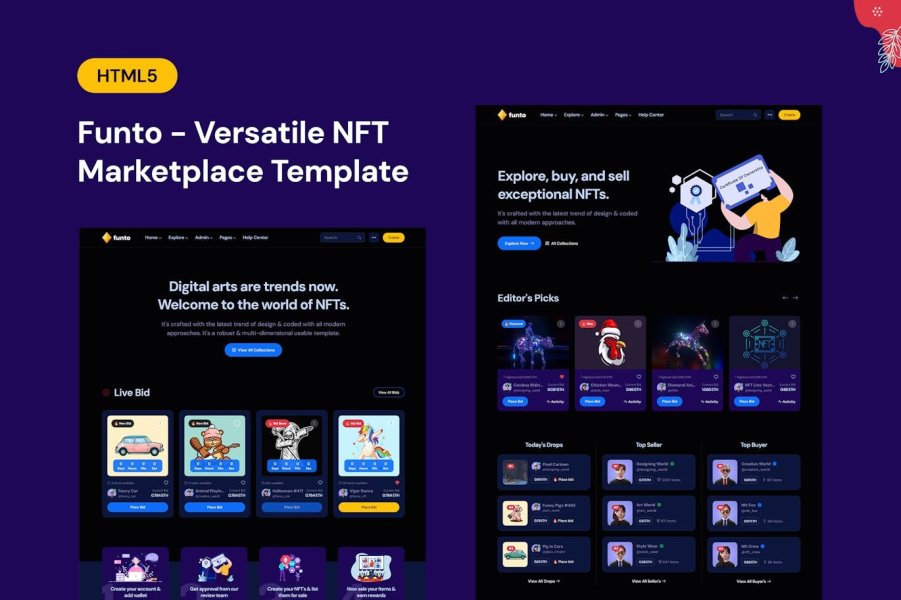 Funto - Торговая площадка NFT в формате HTML