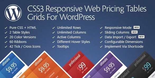 CSS3 Responsive WordPress Compare Pricing Tables - таблицы цен