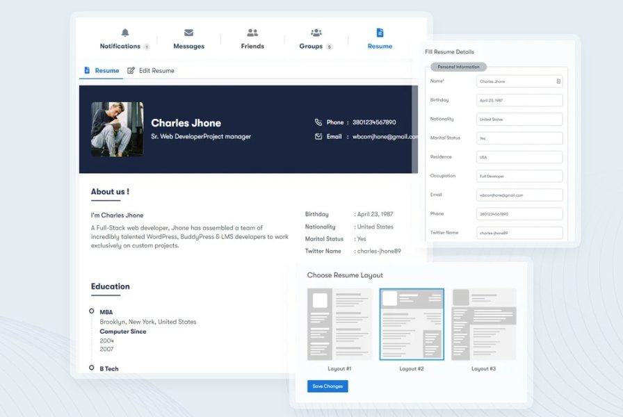 BuddyPress Resume Manager - резюме в профиле