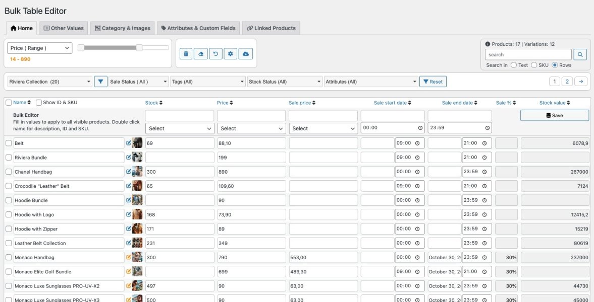 Bulk Table Editor for WooCommerce