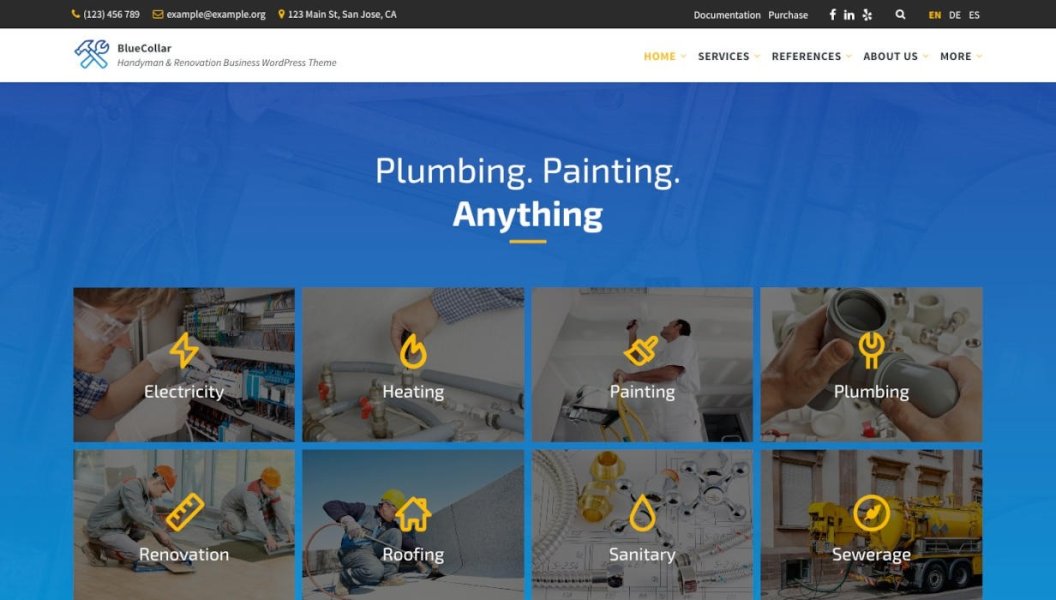 BlueCollar - тема для WordPress, посвященная ремесленникам и ремонтному бизнесу