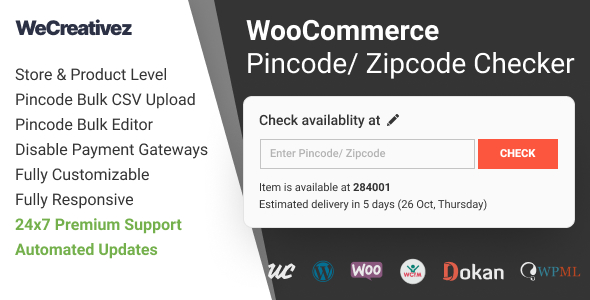 WooCommerce Pincode/Zipcode Checker — проверка доступности товаров по почтовому индексу
