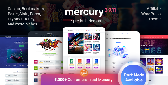 Mercury — тема WordPress для создания партнерского сайта в сфере азартных игр