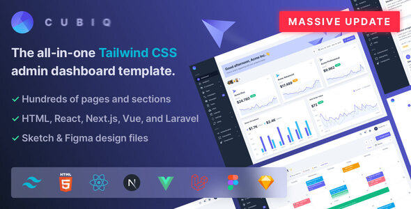 Cubiq — шаблон административной панели на Tailwind CSS