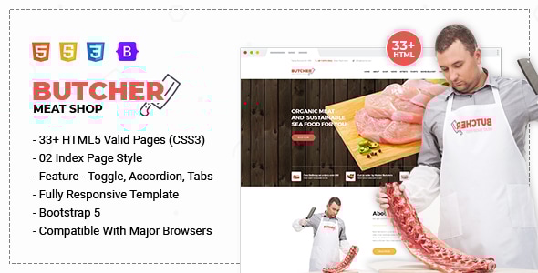 Butcher — HTML шаблон для мясного магазина eCommerce