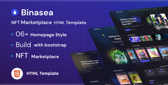 Binasea – HTML шаблон для NFT маркетплейса