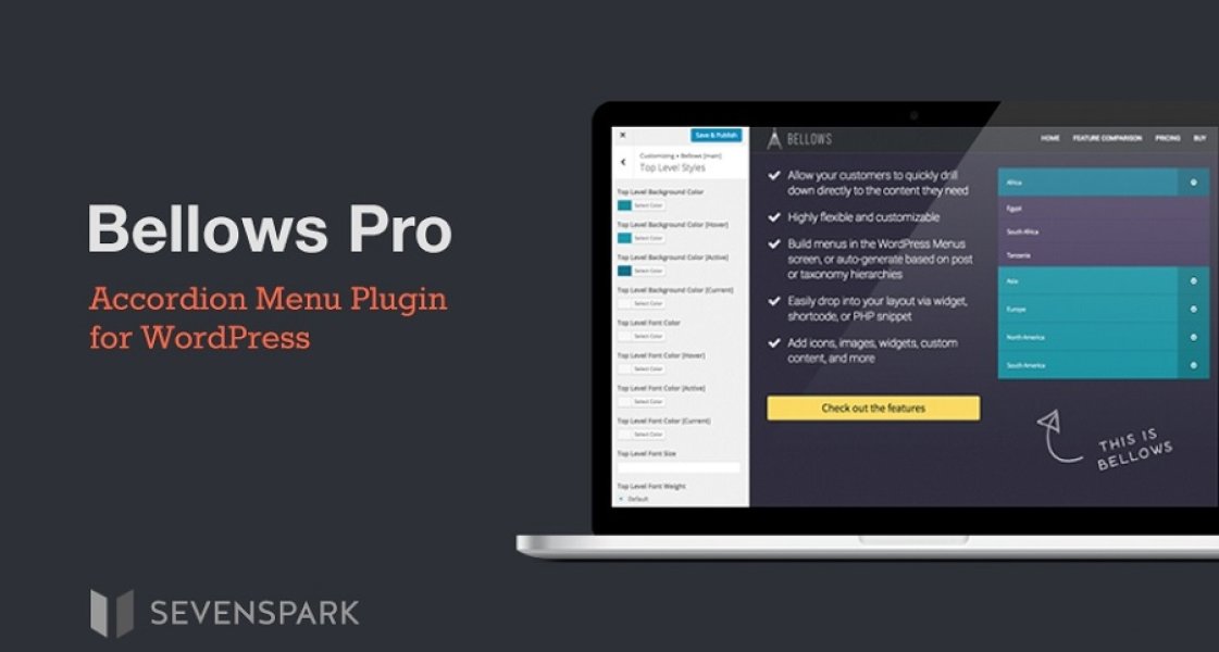 Bellows Pro – плагин для аккордеонного меню на WordPress