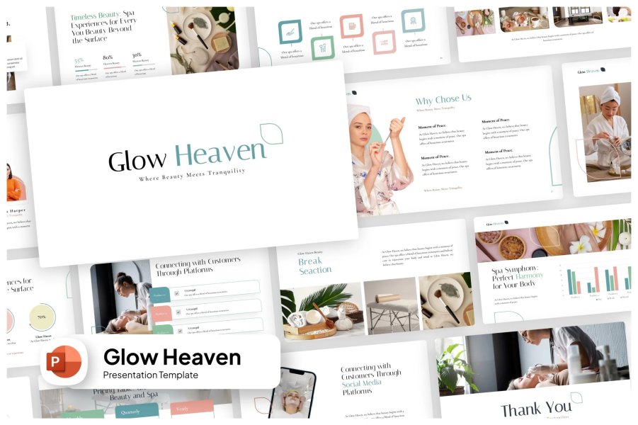 Шаблон PowerPoint для спа-салона красоты Glow Heaven.