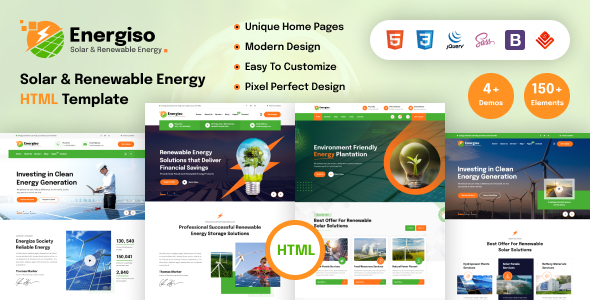 Energiso — HTML-шаблон для солнечных и возобновляемых энерготехнологий