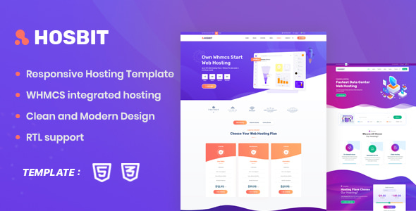 Hosbit - HTML5-шаблон для VPN и облачных сервисов с WHMCS
