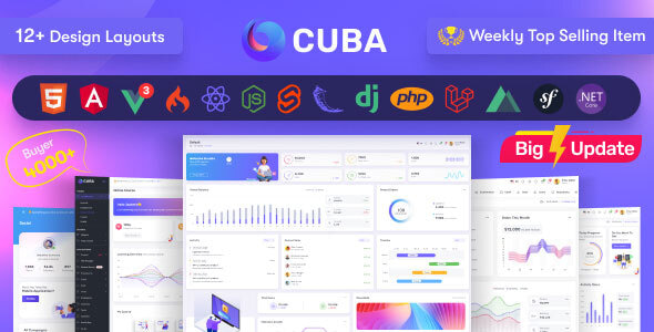 Cuba – админ-шаблон на Bootstrap и React, Angular, Vue, Nuxt, Next Js, Node , Asp.Net, Laravel