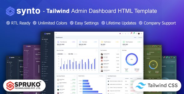 Synto – гибкий HTML-шаблон панели управления Tailwind для бизнеса
