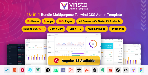 Vristo – универсальный Tailwind CSS админ-шаблон для HTML, Angular, NextJS, ReactJS, VueJS, Nuxt