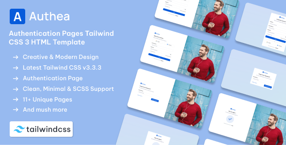 Authea – HTML-шаблон страниц аутентификации на Tailwind CSS