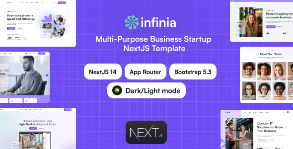 Infinia — Многоцелевой NextJS шаблон для стартапов и бизнеса