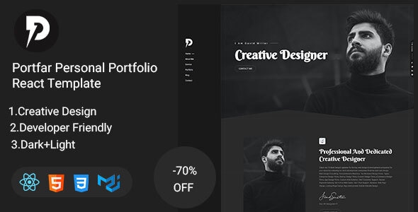 Portfar — One-Page React-шаблон для захвата внимания работодателя