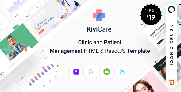 KiviCare™ — HTML и ReactJS шаблон для клиники и управления пациентами