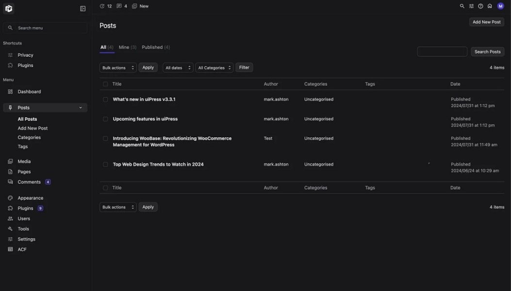 uiXpress — простая и мощная админ-тема для WordPress