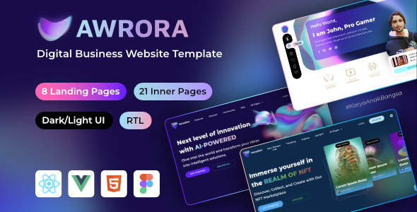 Awrora — универсальный шаблон для AI, Blockchain и NFT проектов на React, Vue и HTML