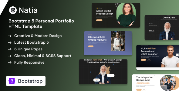 Natia — профессиональный HTML-шаблон для сборки портфолио