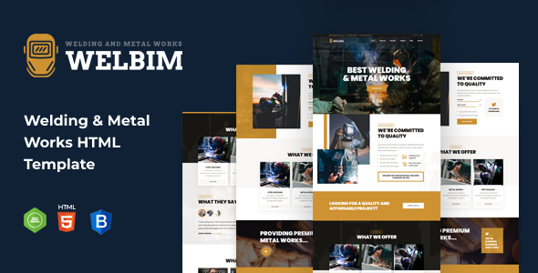 Welbim — специализированный HTML-шаблон для индустрии сварки и металлообработки