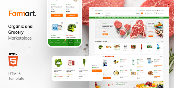 Farmart — HTML-шаблон для маркетплейса продуктов и система управления магазином