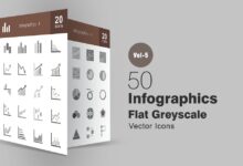 40 svg ikonok infografiki v ottenkah serogo