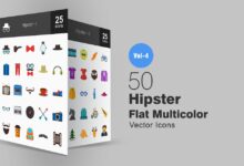 50 hipsterskih ploskih mnogocvetnyh svg ikonok
