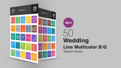 50 mnogocvetnyh svg ikonok svadebnoj linii