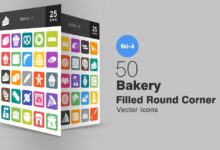 50 svg ikonok pekarni s ploskimi kruglymi uglami