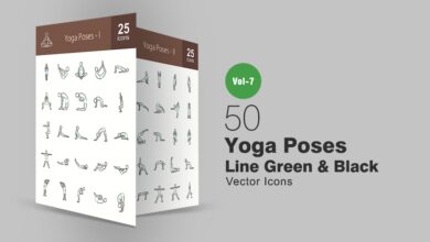 50 svg ikonok poz jogi v zeleno chernom cvete