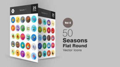 50 svg sezonov s ploskimi zatenennymi ikonami