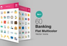60 bankovskih ploskih mnogocvetnyh svg ikonok