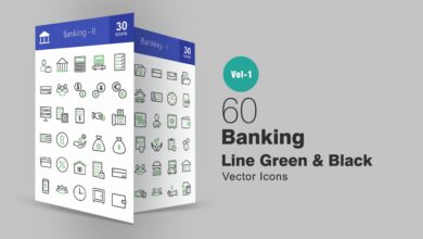60 zeleno chernyh svg ikonok bankovskoj linii