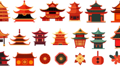 kollekcija vektornyh svg jelementov kitajskih predmetov