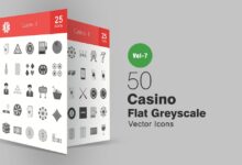 50 svg ikonok kazino v serom cvete