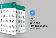 50 zimnih svg ikonok v ottenkah serogo